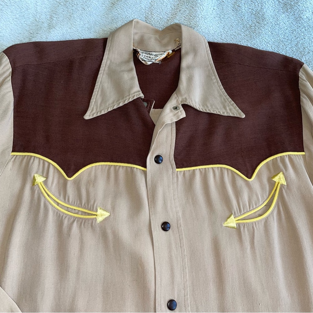 Vintage H Bar C Tan & Brown Western Cowboy Shirt